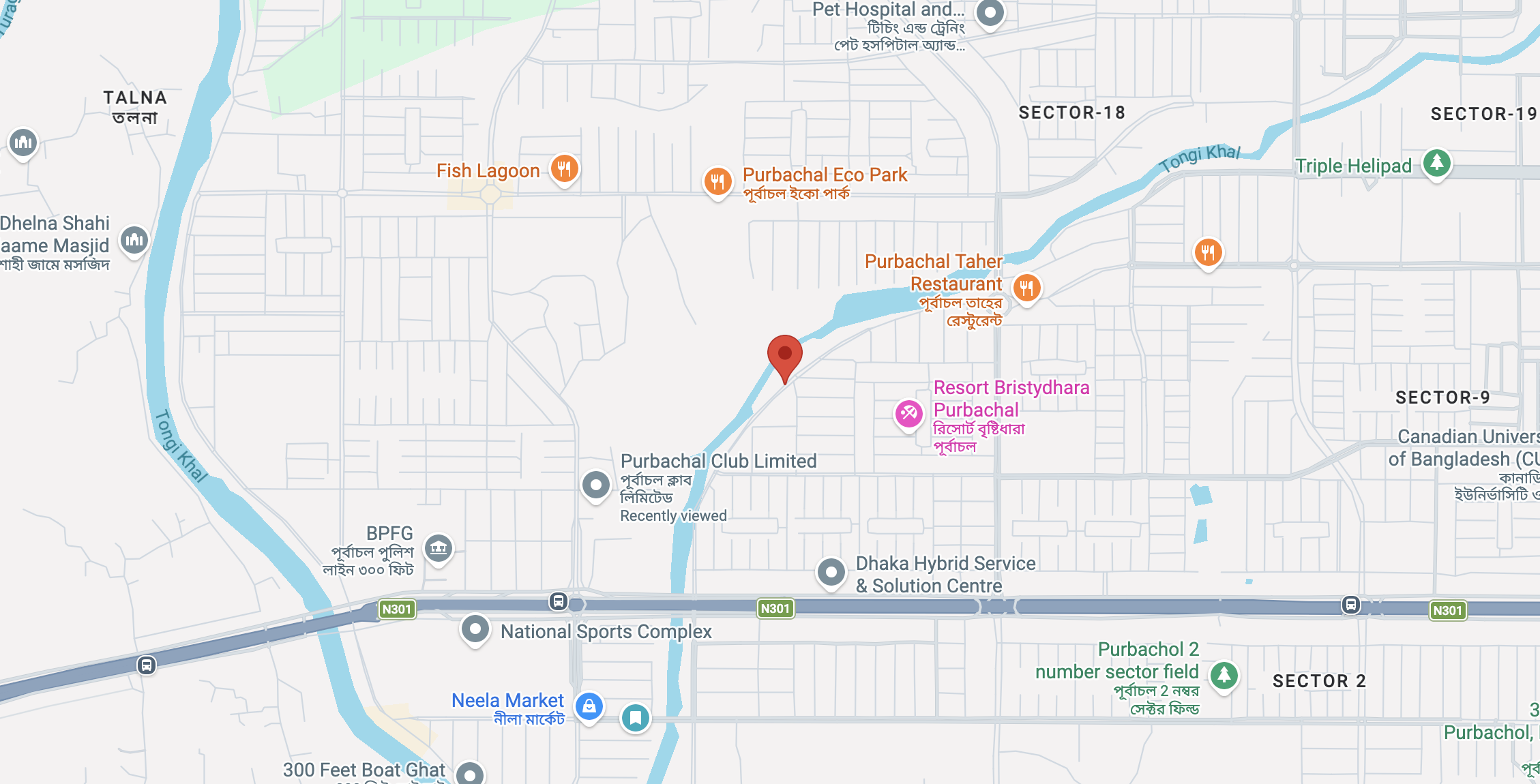 Stylized map of Dhaka marking the Floryza studio location